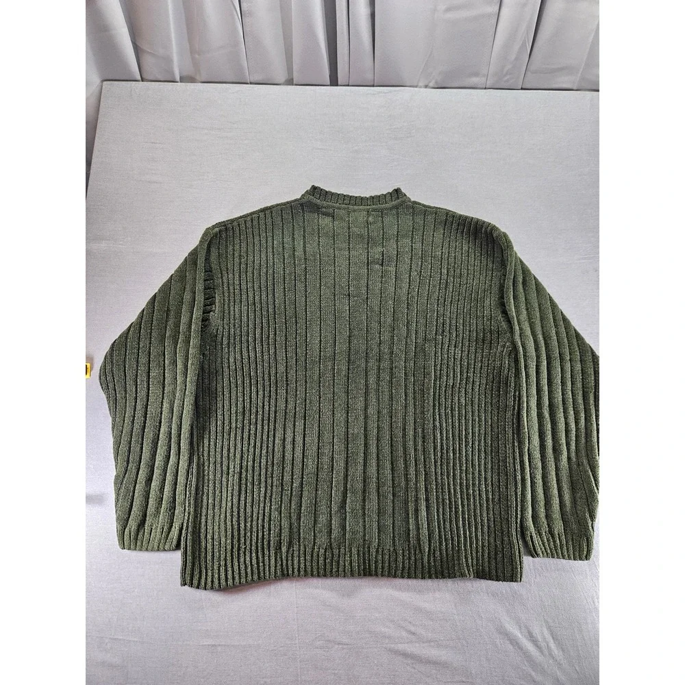 Trader Bay Mens XL Green Chenille Ribbed Crew Neck Sweater (sku 145)